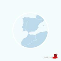 Map icon of Gibraltar. Blue map of Europe with highlighted Gibraltar in red color. vector