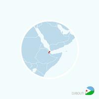 Map icon of Djibouti. Blue map of Africa with highlighted Djibouti in red color. vector