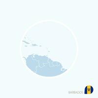 Map icon of Barbados. Blue map of Caribbean with highlighted Barbados in red color. vector