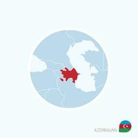 Map icon of Azerbaijan. Blue map of Europe with highlighted Azerbaijan in red color. vector