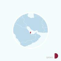 Map icon of Qatar. Blue map of Middle East with highlighted Qatar in red color. vector