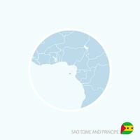 Map icon of Sao Tome and Principe. Blue map of Central Africa with highlighted Sao Tome and Principe in red color. vector