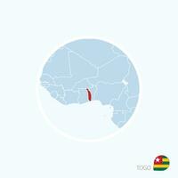 Map icon of Togo. Blue map of Africa with highlighted Togo in red color. vector