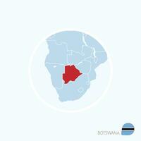 Map icon of Botswana. Blue map of Africa with highlighted Botswana in red color. vector