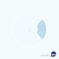 Map icon of Cape Verde. Blue map of Africa with highlighted Cape Verde in red color. vector