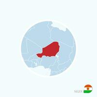 Map icon of Niger. Blue map of Africa with highlighted Niger in red color. vector
