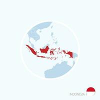 Map icon of Indonesia. Blue map of Asia with highlighted Indonesia in red color. vector