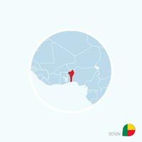 Map icon of Benin. Blue map of West Africa with highlighted Benin in red color. vector