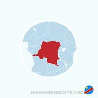 Map icon of Democratic Republic of the Congo. Blue map of Central Africa with highlighted DR Congo in red color. vector