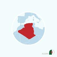 Map icon of Algeria. Blue map of Europe with highlighted Algeria in red color. vector