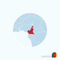 Map icon of Cameroon. Blue map of Central Africa with highlighted Cameroon in red color. vector