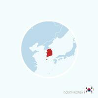 Map icon of South Korea. Blue map of East Asia with highlighted South Korea in red color. vector