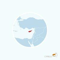 Map icon of Cyprus. Blue map of Europe with highlighted Cyprus in red color. vector