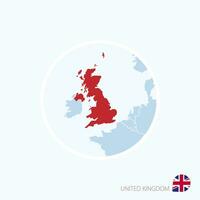 Map icon of United Kingdom. Blue map of Europe with highlighted United Kingdom in red color. vector