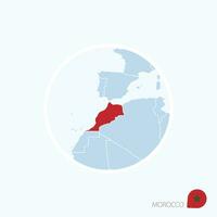 Map icon of Morocco. Blue map of Europe with highlighted Morocco in red color. vector