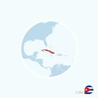 Map icon of Cuba. Blue map of Caribbean with highlighted Cuba in red color. vector