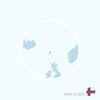 Map icon of Faroe Islands. Blue map of Europe with highlighted Faroe Islands in red color. vector