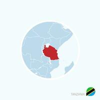 Map icon of Tanzania. Blue map of East Africa with highlighted Tanzania in red color. vector