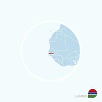 Map icon of Gambia. Blue map of Africa with highlighted Gambia in red color. vector