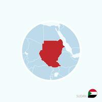 Map icon of Sudan. Blue map of North Africa with highlighted Sudan in red color. vector