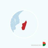 Map icon of Madagascar. Blue map of Africa with highlighted Madagascar in red color. vector