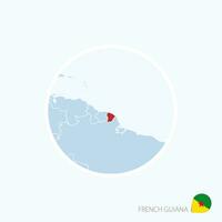 Map icon of French Guiana. Blue map of South America with highlighted French Guiana in red color. vector