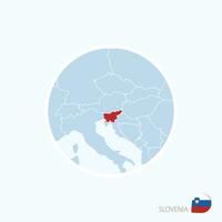 Map icon of Slovenia. Blue map of Europe with highlighted Slovenia in red color. vector