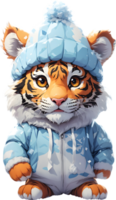 tiger Animals in winter attire, Winter animal clothing, Cute animal sweaters, ai generative png