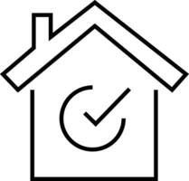 House and checkmark black vector line icon. Safe or approved home with ok, tick or check mark symbol.