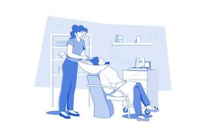 A Young Woman Having Head Washing In Beauty Salon. vector