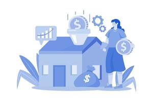 Woman visiting property with real estate agent. vector