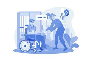 Man Visits To A Veteran In A Wheelchair vector