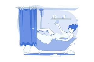 Girl Relaxing In The Bath During Quarantine vector