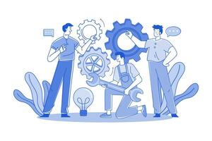 A Group Of Workers Working On Projects In A Team vector
