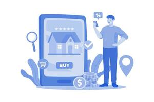 Man search property with mobile online. vector
