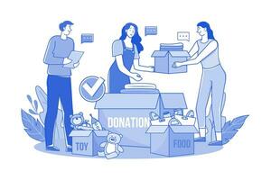 Group Of Volunteers Sorting Charity Items vector
