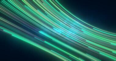 Abstract bright green glowing flying waves from twisted lines energy magical background photo