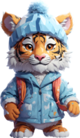 Tiger Tiere im Winter Kleidung, Winter Tier Kleidung, süß Tier Pullover, ai generativ png