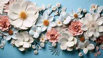 Bright beautiful creative flowers on a light background photo