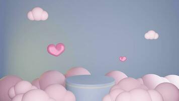Valentinstag Tag Verkauf Luxus Blau Podium mit Herz und süß Hintergrund 3d Illustration leeren Anzeige Szene video