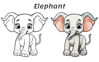 Cute Elephant Animal Coloring Book Illustration vector