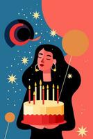 Birthday Flat Vector Illustration Colorful Greeting Card Design