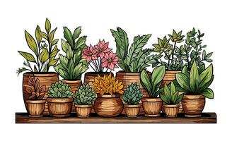 hand drawn flower house plant coloring book illustration vector