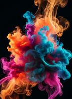 Colorful rainbow smoke on the black background AI Generative photo