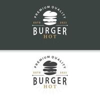 Burger Logo Fast Food Design, Hot And Delicious Food Vector Templet Illustration