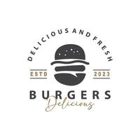 Burger Logo Fast Food Design, Hot And Delicious Food Vector Templet Illustration