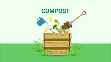 Composting concept for organic fertilizer or waste management for compost. vector illustration.