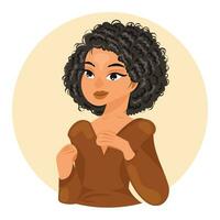 Avatar african woman in short black hair and brown shirt beautiful portrait head style face person human young profile picture social media vector