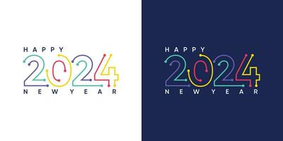 2024 Happy New Year logo trend design. Logo text 2024 colorful with technology style line art for calendar, flyer and banner design template vector