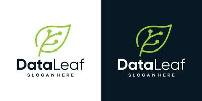 Green tech logo design template. leaf with digital data technology design graphic vector illustration. Symbol, icon, creative.